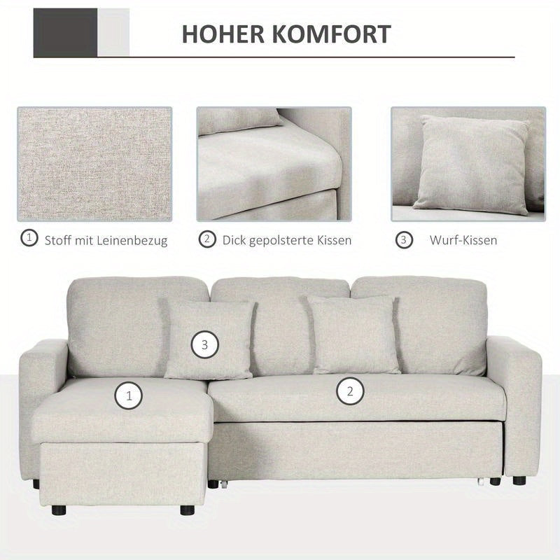 L-vormige Hoekslaapbank – Slaapbank – Hoekbank – Bankbed – 2-zits Sofa – Met Opbergruimte – Dik Foam – Metaal en Hout Frame