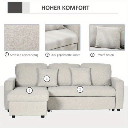L-vormige Hoekslaapbank – Slaapbank – Hoekbank – Bankbed – 2-zits Sofa – Met Opbergruimte – Dik Foam – Metaal en Hout Frame