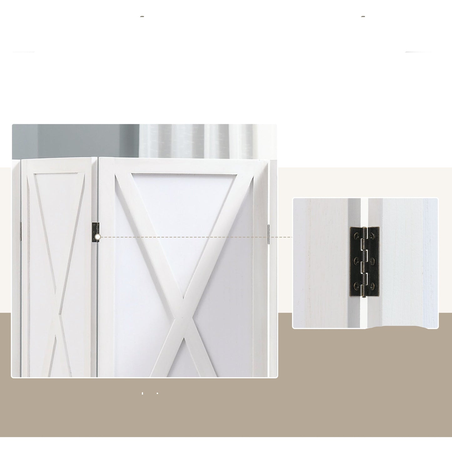 Kamerscherm – Room Divider – Ruimteverdeler – Scheidingswand – 4-Panels Scherm – Wit Paulowniahout – 182x170 cm – Inklapbaar en Stabiel