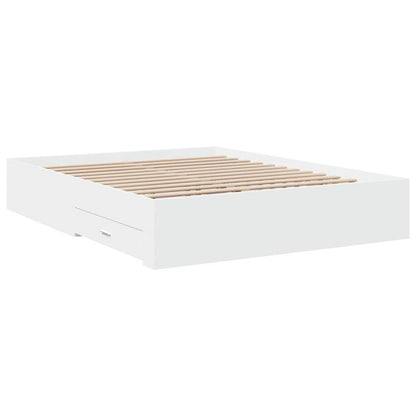 Bedkast – Bedframe – Bedombouw – Bedlade – Opbergbed – Wit – 160x200 cm – Massief Hout – Met Opbergladen