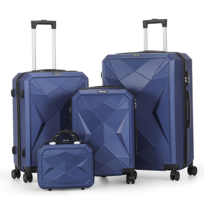 Kofferset – Reiskoffers – Bagageset – Trolley Koffers – Handbagage – Harde ABS+PC Behuizing – TSA Slots – 4-delige Set – Navy Blauw – Lichtgewicht – Uitbreidbaar – Spinner Wielen