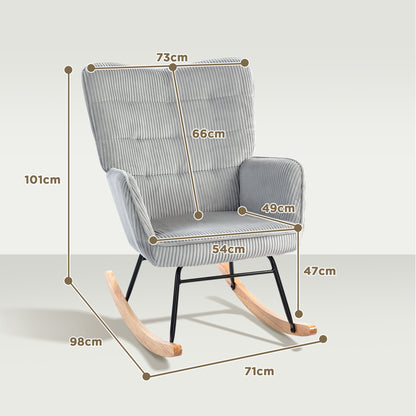 Vintage Schommelstoel – Schommelstoel Fauteuil Stoel Relaxstoel Loungechair – Lichtgrijs – Beukenhout & Staal – Extra Dikke Vulling