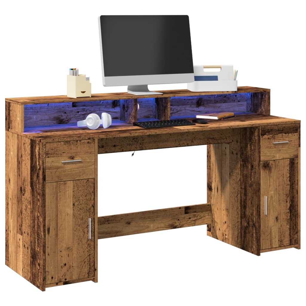 Laptoptablet Bureau – Werkplek Meubel – Computertafel – Thuiskantoor Bureau – Behandeld Hout – RGB LED Verlichting – 160x55x91 cm