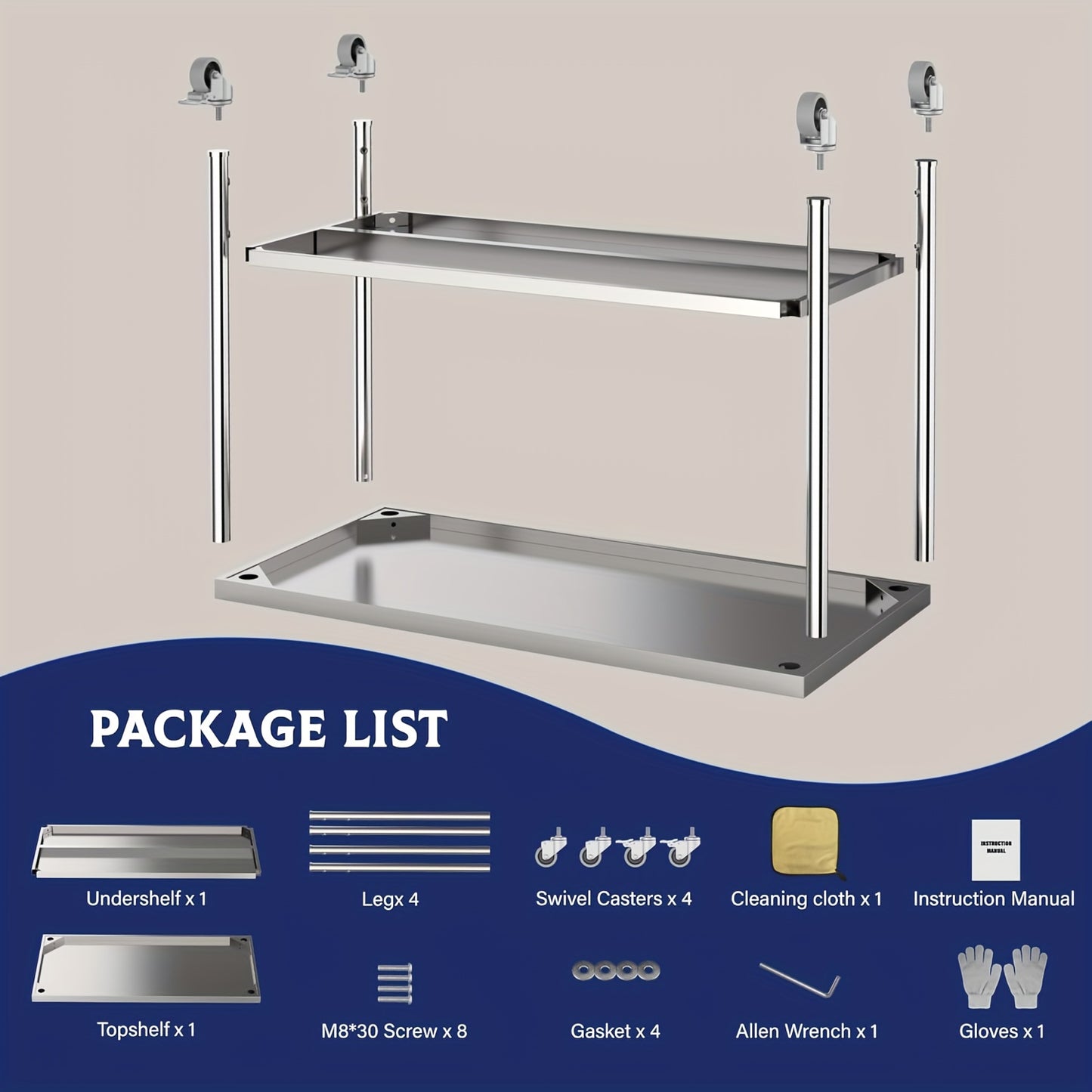 RVS Werkbank – Werktafel – Werkplek – Werkstation – Keukentafel – Verstelbare Poten – Zwenkwielen Met Rem – Draagvermogen 453,59 kg – Roestvrij Staal 152,4x60,96x88,9 cm