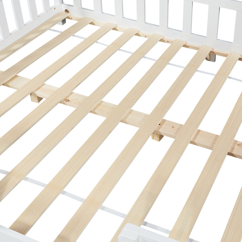 Kinderbed – Kinderbedje – Peuterbed – Peuterbedje – Huisbed – Valbeveiliging – Dennenhout – Wit – 90x200 cm