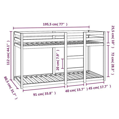 Stapelbed – Hoogslaper – Bunkbed – Kinderbed – Eenpersoonsbed – Massief Grenen Hout – 75x190 cm