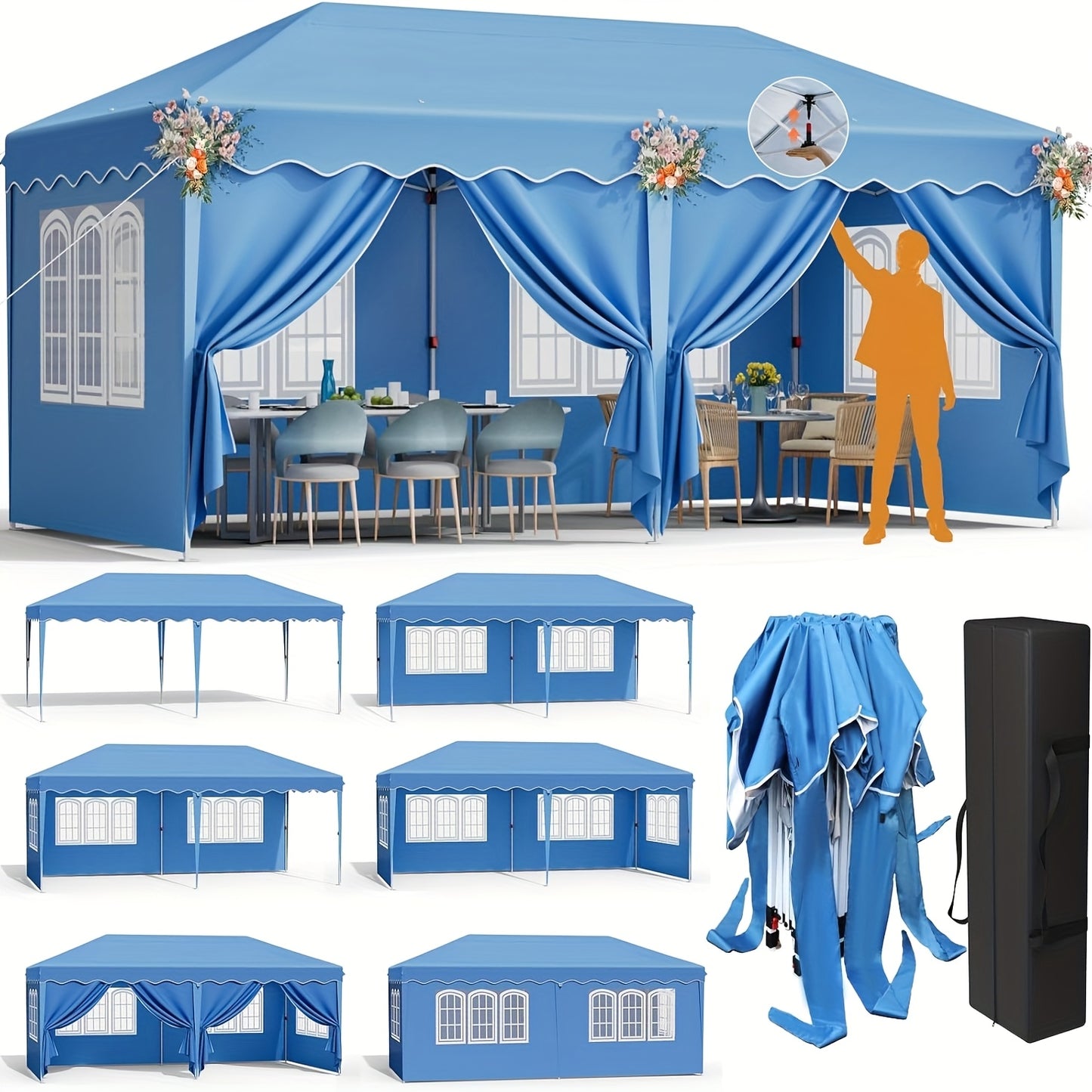 Gazebo – Vouwtent – Partytent – Paviljoen – Tuinentent – 3x6 Meter – 6 Afneembare Zijwanden – Stabiele Stalen Framebouw
