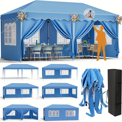 Gazebo – Vouwtent – Partytent – Paviljoen – Tuinentent – 3x6 Meter – 6 Afneembare Zijwanden – Stabiele Stalen Framebouw