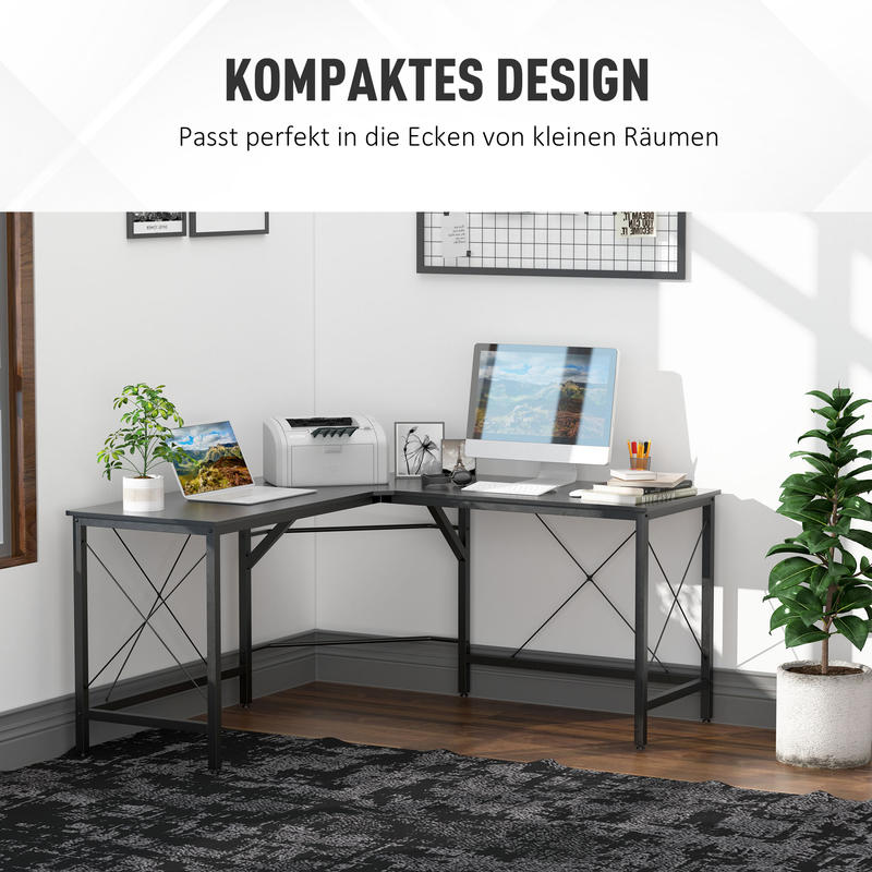 Modern L-Shaped Corner Computer Desk with Storage Shelf - Heavy-Duty MDF & Steel Construction, Space-Saving Home Office Desk with Spacious Work Surface, Black Finish, 150x150x76cm (59"x59") - Ideal for Dual Monitor Setup, Stu