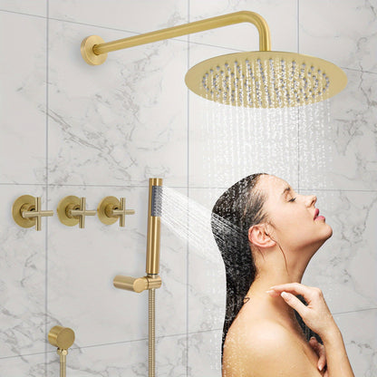Large Wall-Mounted Rainfall Shower System & Handheld Spray - Stainless Steel Round Shower Head with Hose, Compatible for Bathrooms, Modern Spa Shower Kit (Wall Mounted, NPT 1/2")