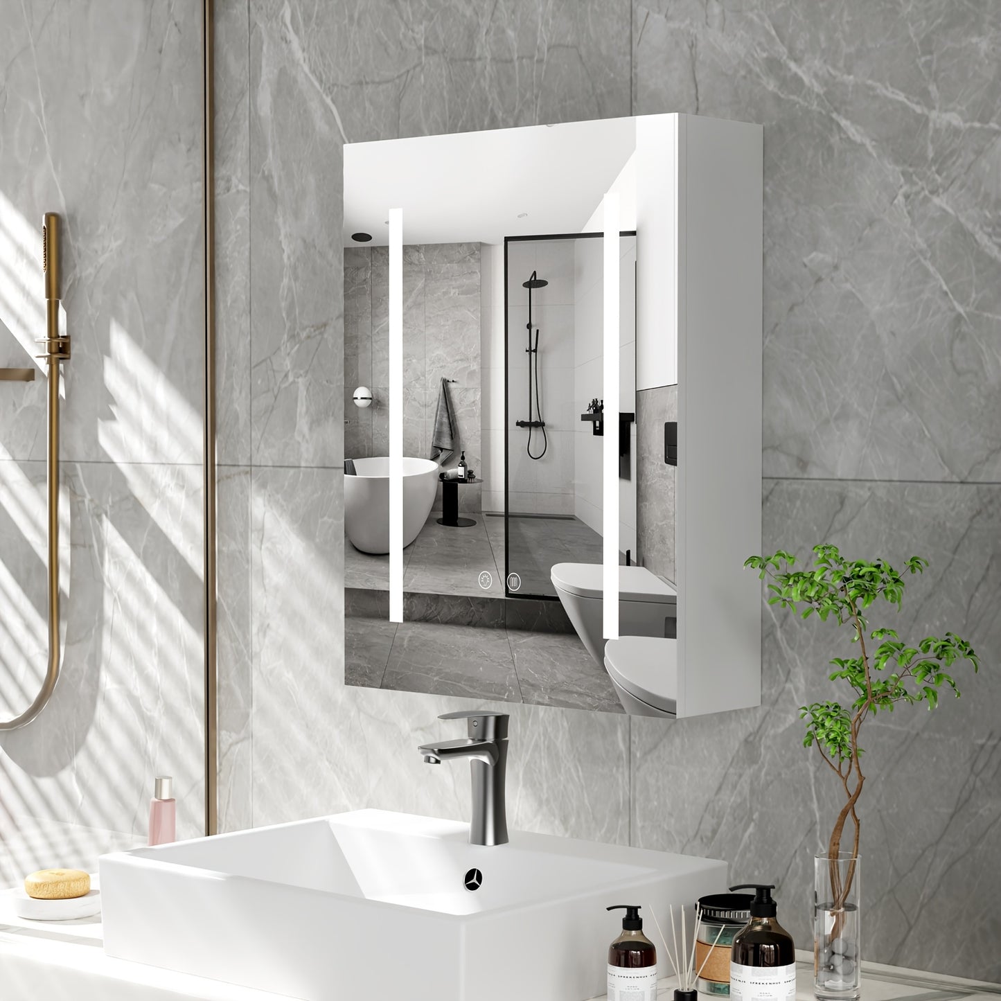 Badkamerspiegel – Spiegelkast – Medicijnkast – Wandkast – Spiegelkast Met Opbergruimte – Set Van 2 – 60x45 cm – Verstelbare Planken – Wandmontage