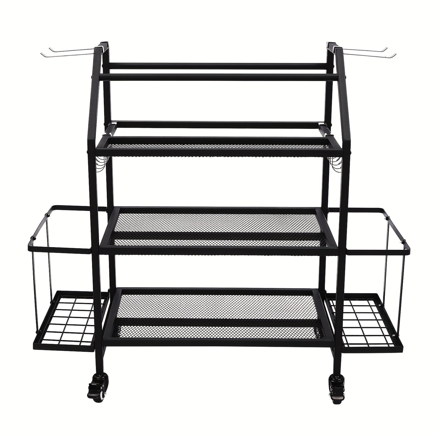 Dumbbellrek – Halterrek – Fitnessrek – Gewichtenrek – Home Gym Organizer – Stalen 3-Laags Rek Met 4 Wielen – Zijhaken Voor Springtouwen en Handdoeken