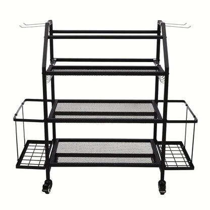 Dumbbellrek – Halterrek – Fitnessrek – Gewichtenrek – Home Gym Organizer – Stalen 3-Laags Rek Met 4 Wielen – Zijhaken Voor Springtouwen en Handdoeken