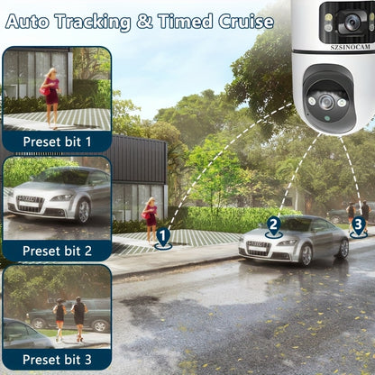 Bewakingscamera – Beveiligingscamera – IP Camera – Buitencamera – Huisbeveiliging – Draadloos met Dual Lens – Nachtzicht met Auto Tracking