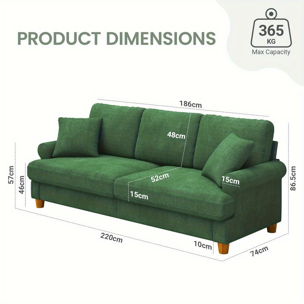 Slaapbank – Bedbank – Bankbed – Logeerbed – Opklapbed – Diepe Zit – Afneembare Chenille Bekleding – Veerkussens – Groen – Modern Design – 218 cm – Houten Frame