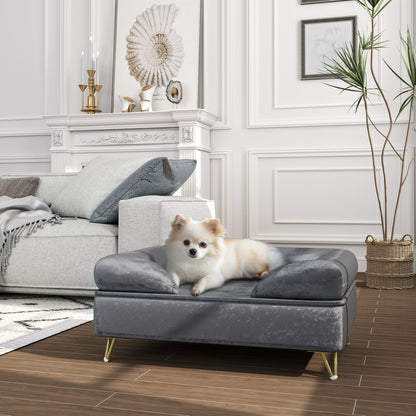Huisdierenbank – Hondenbank – Kattenbank – Dierenbank – Huisdierenbed – Luxe Dutch Velvet – Afneembare Wasbare Hoes – 76x53,5x34 cm – Stevige Houten Constructie