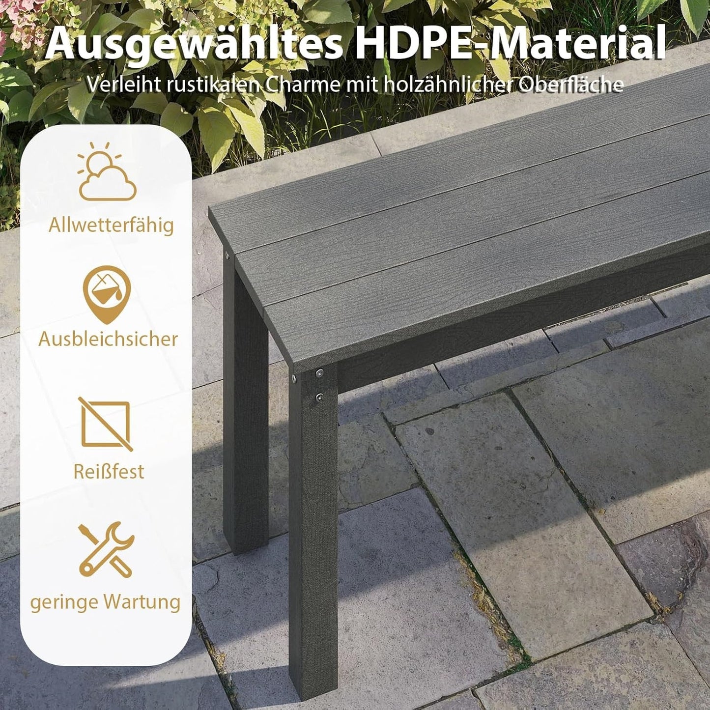 Buitenbank – Tuinbank – Terrasbank – Parkbank – Buiten zitbank – Duurzaam HDPE Materiaal – Stevig Driepersoonsontwerp 140 cm