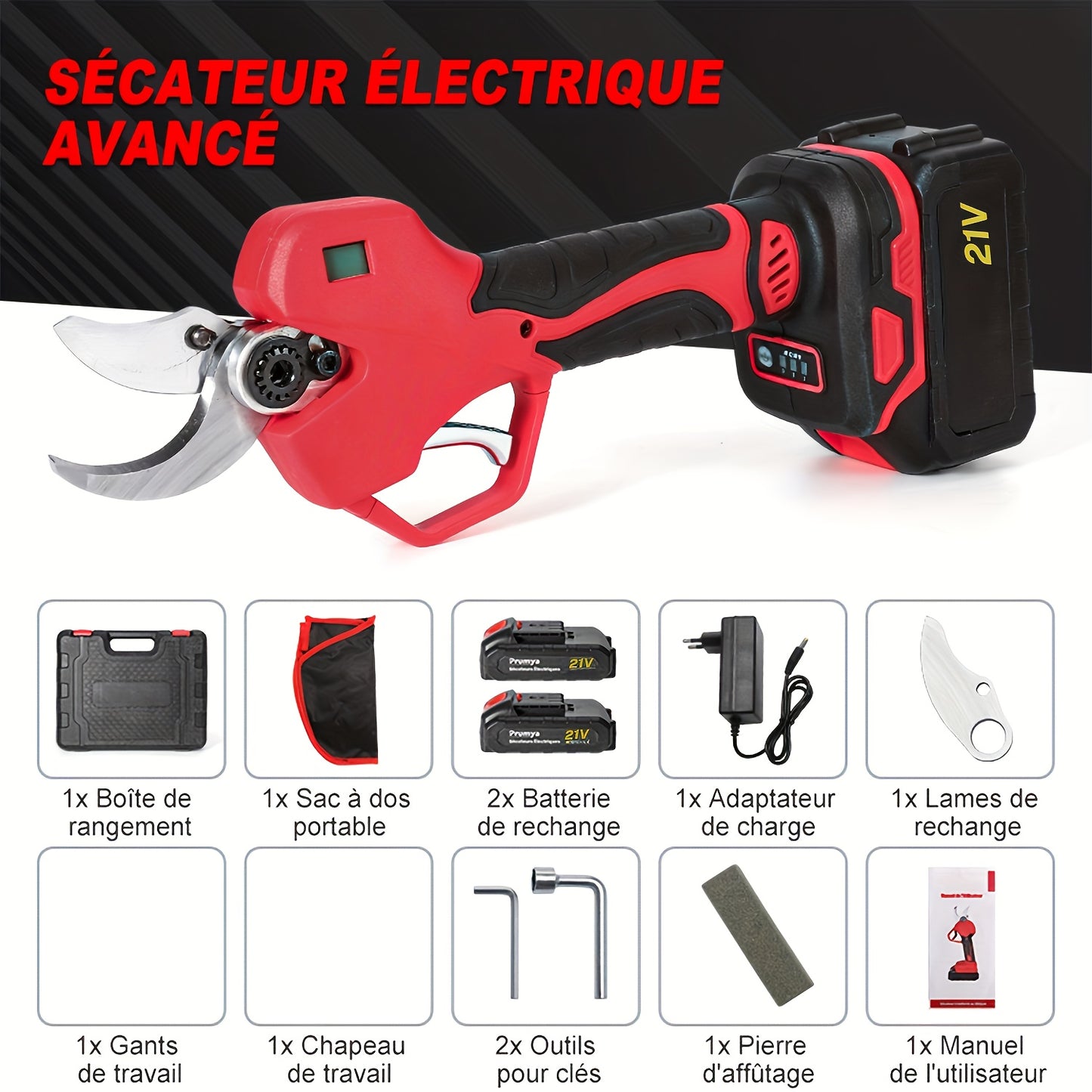 Elektrische Snoeischaar – Snoeischaar – Takkenknipper – Boomschaar – Tuinschaar – Draadloos – 1000W Brushless Motor – 2 Batterijen 1500mAh