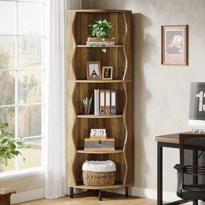 Hoekrek – Hoekkast – Boekenkast – Opbergrek – Vakkenkast – 71,5 Inch Hoog – Robuust Houten 5-Lagen Plank