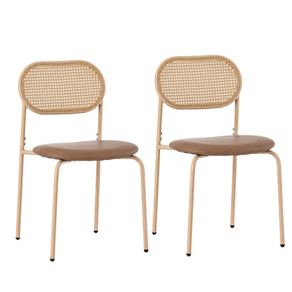 Dining Chair Set, Modern Simple Lounge Chair with Four Metal Supporting Legs, Rattan Lounge Chair for Living Room and Bedroom, Brown Model, 2pcs, Chairs for Living Room, Furniture for Home, Dining Chairs for Home, Bedroom Sea