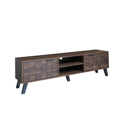 Modern TV Stand with Double Doors & Shelves - Dark Wood Grain Metal Frame, Assembly, Space-Saving, Open/Shelf Storage Suitable for, Apartment, Dorm - 160.5 x 35.5 x 45cm