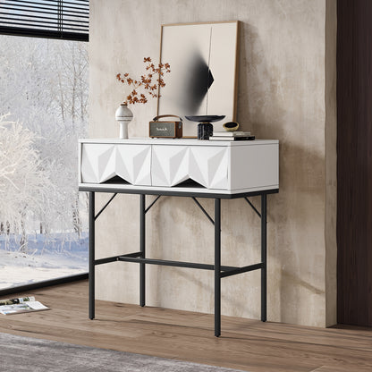 Moderne Sidetable – Haltafel – Wandtafel – Opbergtafel – Console Tafel – Geometrisch 3D Ladesysteem – Wit Met Zwarte Poten