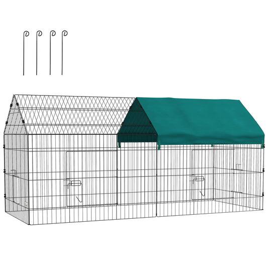 Konijnenren – Dierenren – Knaagdierenren – Buitenren – Binnenren – Modulaire Stalen Ren – Met Afdekking – 220x85x103 cm – Groen