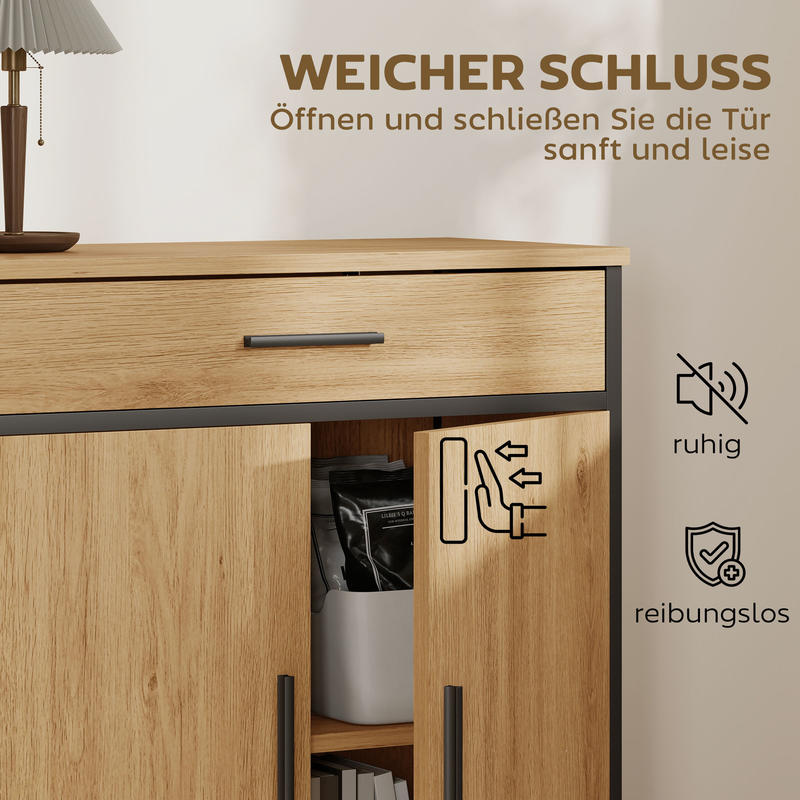 Industrial Modern Bathroom Shelf Cabinet with Two-Tier Shelves & Large Drawer - Freestanding Bathroom Storage Organizer with Oak Finish, Sturdy Construction, Space-Saving Design for Bathroom, Kitchen, or Living Room - Moistur