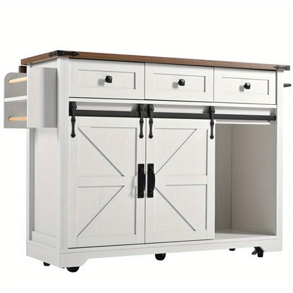 Keukeneiland – Keukentrolley – Keukenkast – Serveerwagen – Keukenwagen – Retro Design – Uittrekbaar Werkblad – Metalen Frame & Wieltjes Met Rem