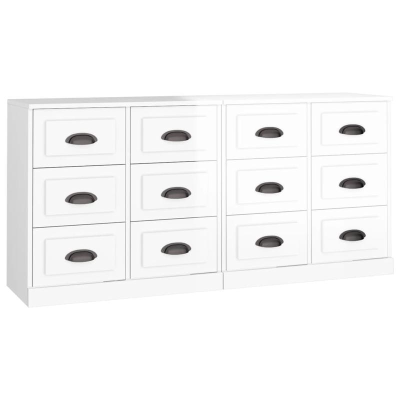 Sideboard – Dressoir – Opbergkast – Kast – Wit Hoogglans – Set Van 2 – Hardhout – Vrijstaand