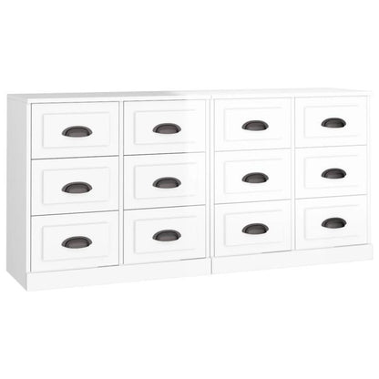 Sideboard – Dressoir – Opbergkast – Kast – Wit Hoogglans – Set Van 2 – Hardhout – Vrijstaand