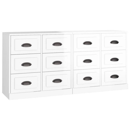 Sideboard – Dressoir – Opbergkast – Kast – Wit Hoogglans – Set Van 2 – Hardhout – Vrijstaand