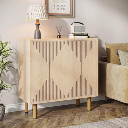 Opbergkast – Vloerkast – Dressoir – Buffetkast – Kast Met Deuren – Natuurlijk Houtlook – Stevige Metalen Poten – Anti-Kantelbeveiliging