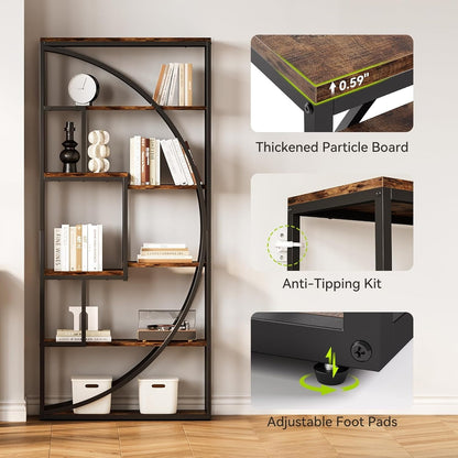 Boekenkast – Boekenrek – Opbergkast – Vakkenkast – Boekplank – Industrieel – Metalen Frame & Houten Planken – 70,8 Inch Hoog – Open Achterzijde