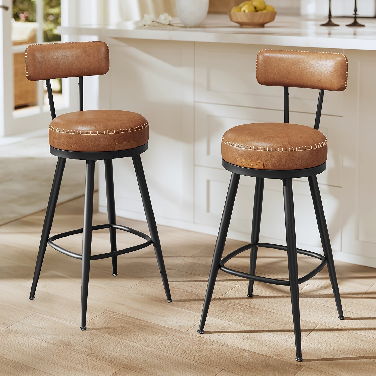 Barstoelen – Barkrukken – Barstoelen Set – Keukenstoelen – Draaibare Stoelen – Kunstleer Bekleding – 65 cm Hoog