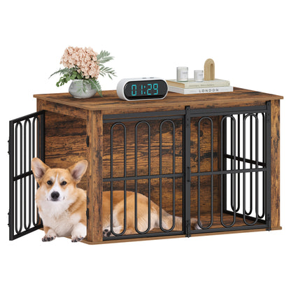 Heavy-Duty Wooden Dog Crate Furniture - Dual-Purpose Pet Cage & Side Table with Sliding Doors, Large Entry/Exit, Sturdy Wooden Construction, Space-Saving Design for Small/Medium/Large Dogs - Ideal for Living Room, Bedroom, Of
