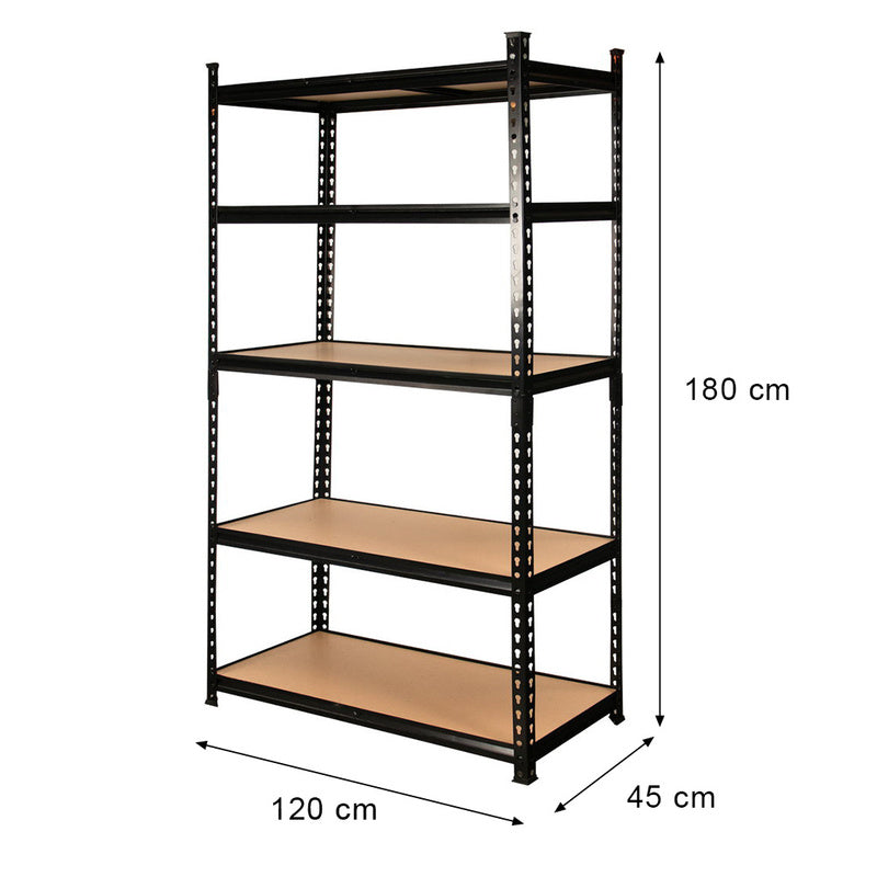 Mega-M Pro Loft Storage Shelf, H-180 cm, L-120 cm, D-45 cm, 5 MDF Shelves (6.2 mm), 275 kg Capacity, Black, N