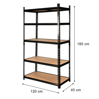 Mega-M Pro Loft Storage Shelf, H-180 cm, L-120 cm, D-45 cm, 5 MDF Shelves (6.2 mm), 275 kg Capacity, Black, N