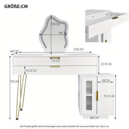 Kaptafel – Make-uptafel – Cosmetica Tafel – Opmaaktafel – Witte Kaptafel – Uittrekbaar Ontwerp – Modern Design – 100x78x40 cm