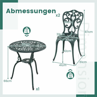 Tuinset – Bistroset – Balkonset – Loungeset – Tuinmeubelset – Weerbestendig Aluminium – Parasolhouder – Groen