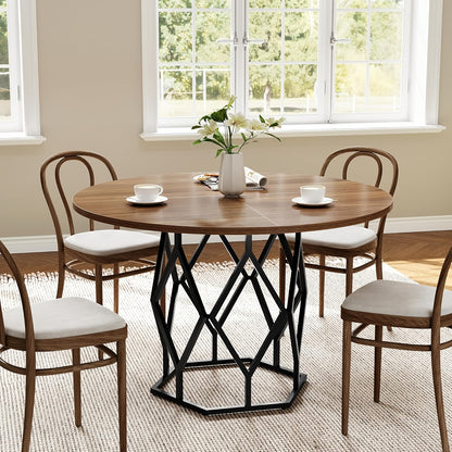 Ronde Eettafel – Eetkamertafel – Keukentafel – Tafel Met Verlengblad – Farmhouse Tafel – 119,38 cm Diameter – Warm Bruine Houtafwerking