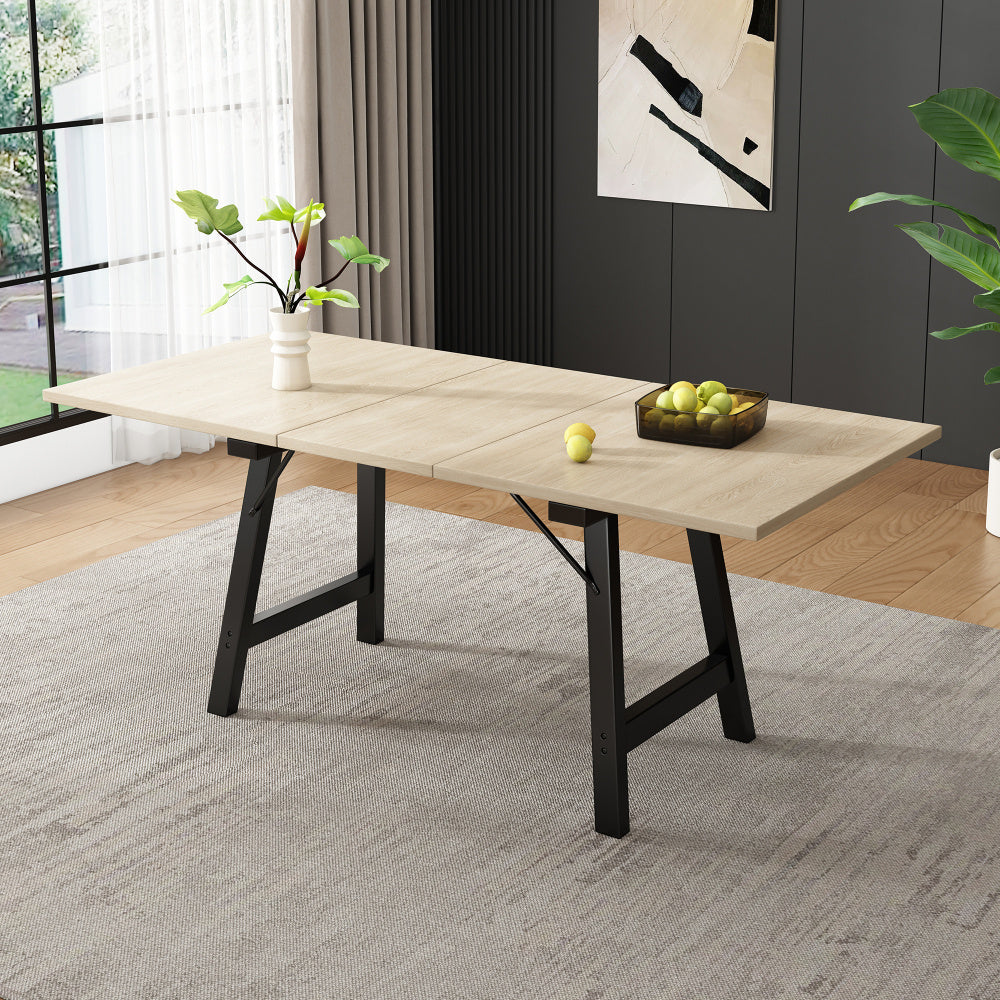 Wooden Telescopic Dining Table 140*180*80Cm, Telescopic Length Up to 180 Cm, Dining Table in Natural Color, Modern, Simple Style, High Strength Alloy Support, Suitable for 4-6 People