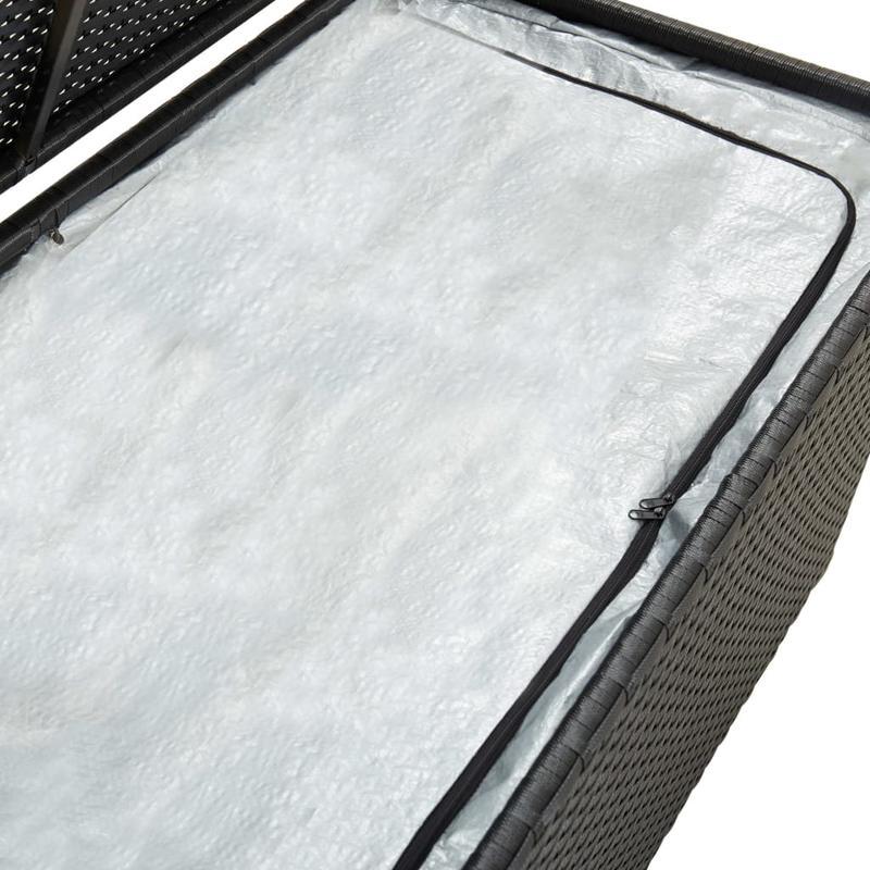 Tuinkist – Opbergbox – Kussenbox – Tuinopbergbox – Tuinmeubelbox – Zwarte Gevlochten PE Rattan – Gasveer Deksel – Afsluitbaar – 100x50x50 cm – Duurzaam Gepoedercoat Stalen Frame
