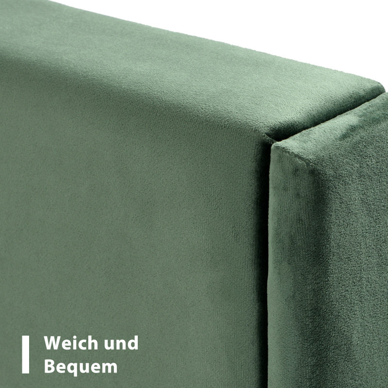 Gestoffeerd Tweepersoonsbed – Ledikant – Bedframe – Sofa Bed – Slaapsysteem – Donkergroen Fluweel – 140x200 cm – Met Lattenbodem – Gepolsterd Hoofdeinde
