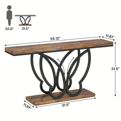 Farmhouse Sidetable – Console Table – Haltafel – Sofa Table – Gangtafel – 55 Inch – Robuust Metaal & Houten Blad – Extra Opbergruimte