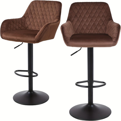 Bar Stools Set Of 2/4, Height Adjustable Swivel Bar Stools, Made Of Imitation Velvet Fabric, Dining Stools with Backrest And Armrests, Suitable for Bars, Kitchens And Gardens, Black Gray Brown, Kitchen Bar Stools, Bar Stools