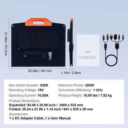 Draagbaar Zonnepaneel – Mobiel Zonnepaneel – Opvouwbaar Zonnepaneel – Solar Paneel – 200W Vermogen – Monokristallijn – Weerbestendig - QUORE