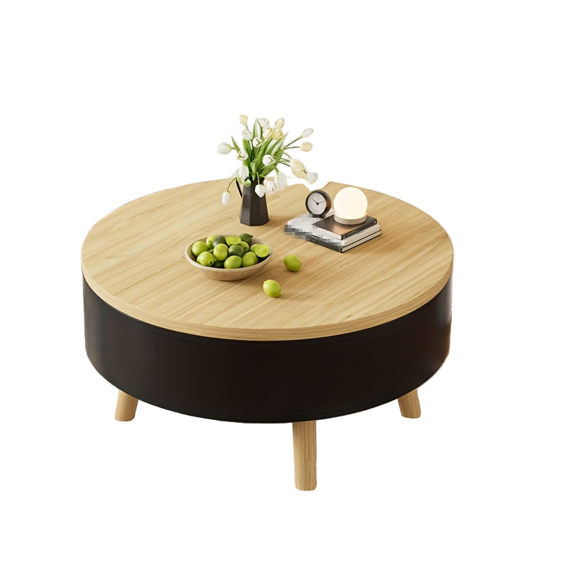 Salontafel – Woonkamer Tafel – Bijzettafel – Koffietafel – Sofa Tafel – Verstelbare Hoogte – Verbergde Opbergruimte – Rond – Zwart – 73x73x44,3 cm – Stevig Metaalframe