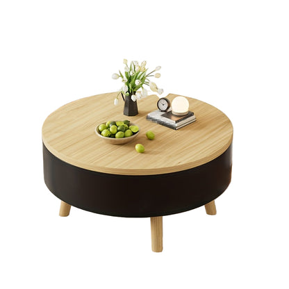 Salontafel – Woonkamer Tafel – Bijzettafel – Koffietafel – Sofa Tafel – Verstelbare Hoogte – Verbergde Opbergruimte – Rond – Zwart – 73x73x44,3 cm – Stevig Metaalframe