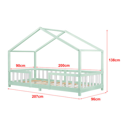 Kinderbed – Kinderbedden – Bed – Eenpersoonsbed – Meisjesbed – Huisjesdesign – Valbeveiliging – 120x200 cm Grenenhout